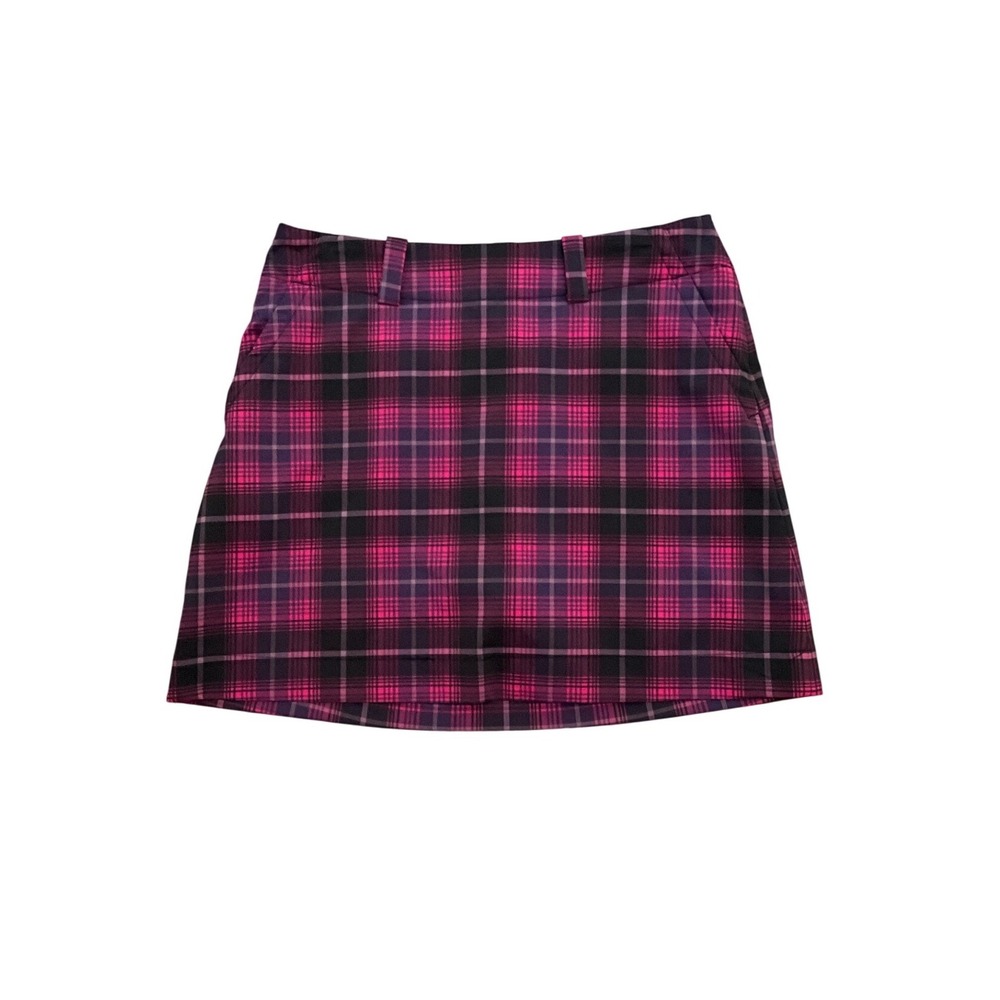 Nike Golf Plaid‎ Skort Pink Black Mini Tennis Athletic Stretch Pockets Size 8